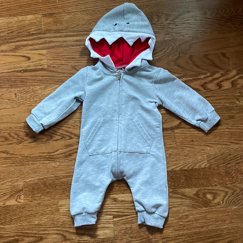 Infant Shark One Piece Hooded Sweatsuit